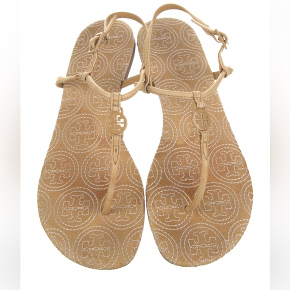 Tory Burch Leather Embroidered Accent T-strap Sandals - Picture 3 of 5